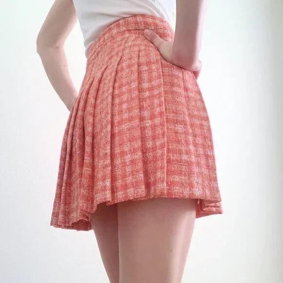 🎈HOST P 🎈 NEW ZARA Tweed Pleated Structured Mini High Waist Plaid Skirt, XXL - Picture 2 of 16